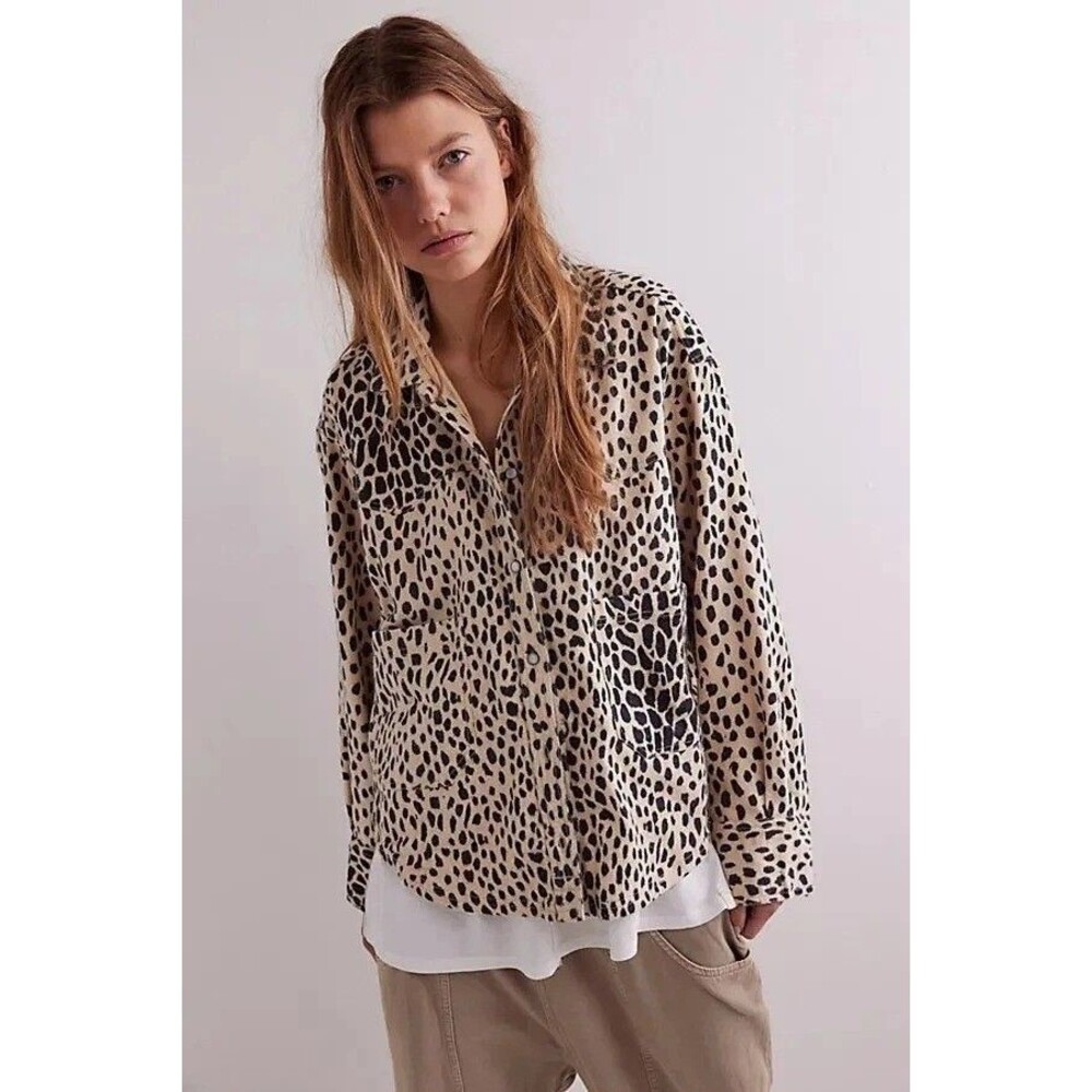 Free People We The Free Calico Flannel Shirt Top Leopard Printed M New 285812